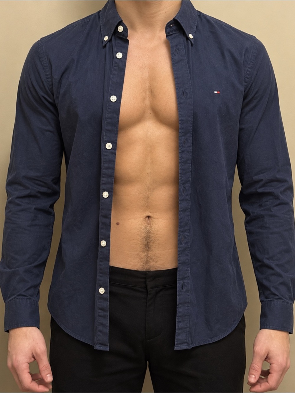 Tommy Hilfiger Men's Navy Button-Down Oxford Stretch Shirt